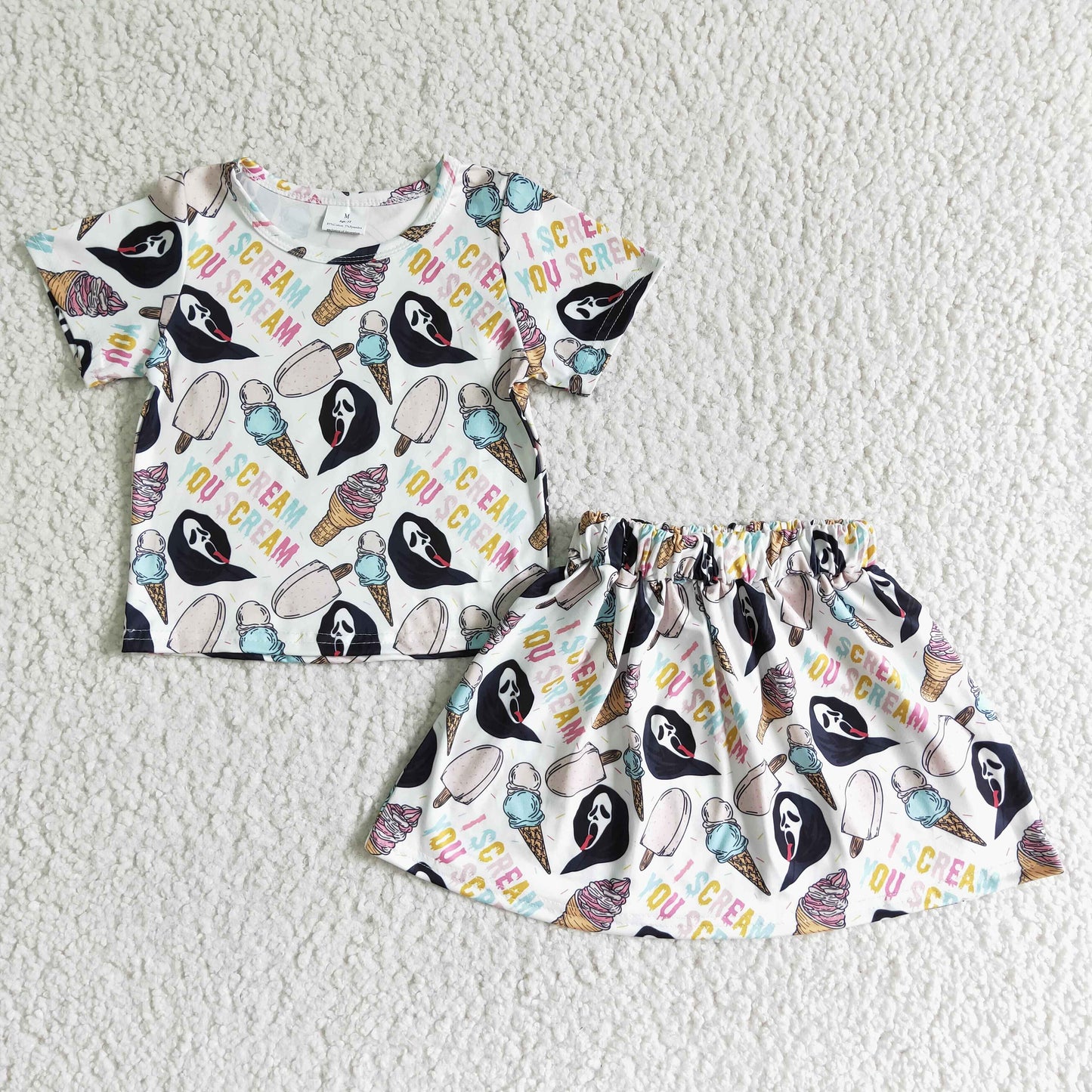 promotion RTS GSD0100 halloween girl top skirt i skull you ghost ice cream skirt white short sleeve girl outfits 20230608 RTS