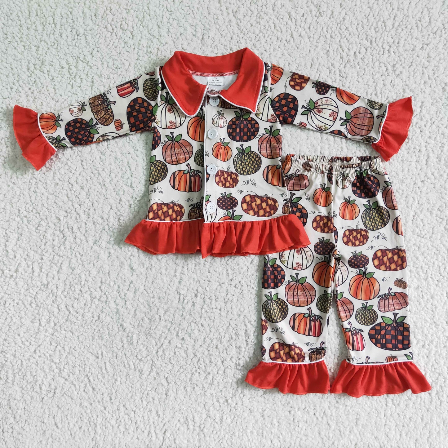 long sleeve colorful pocket pumpkin pajamas pants girl outfit 0621 RTS
