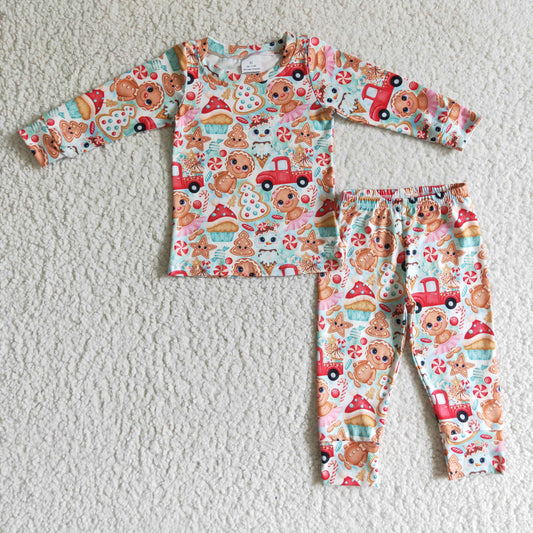 Christmas chookie candy long sleeve girl pajamas outfit 0928 RTS