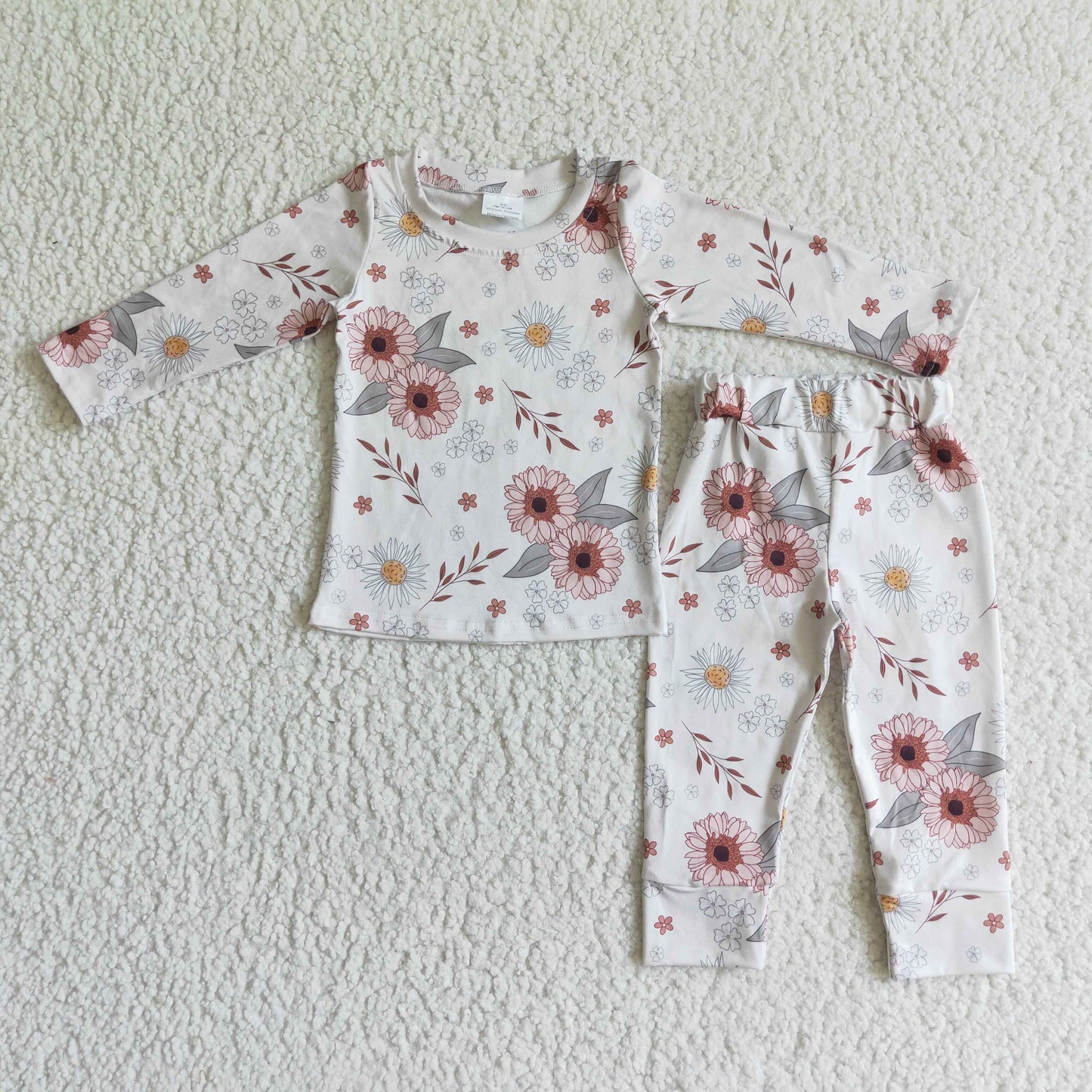 promotion GLP0196 RTS yellow daisy flower long sleeve girl pajamas outfit