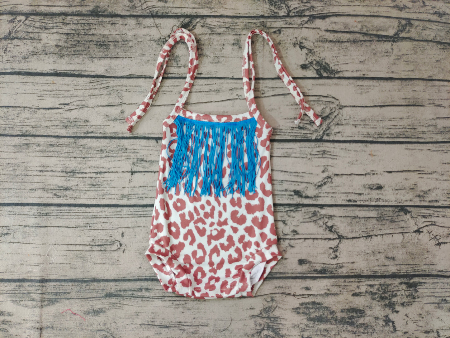 SR01 tassel fringle leopard brown short sleeve girl bubble romper preorder 20230224