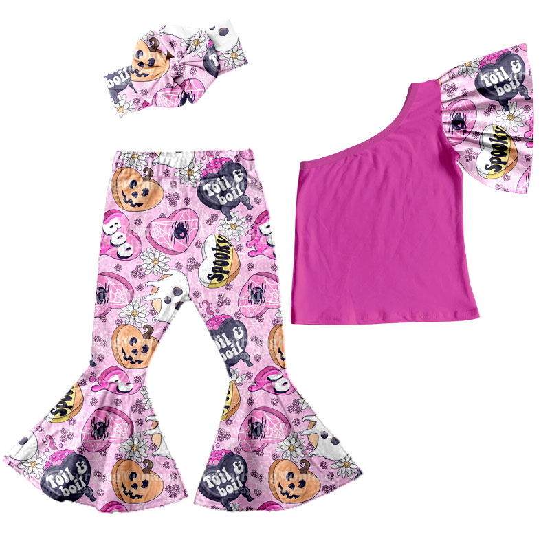 GSPO0622 Boo 3pcs choose headband halloween off shoulder headband short sleeve shorts girl outfit 20230414 preorder