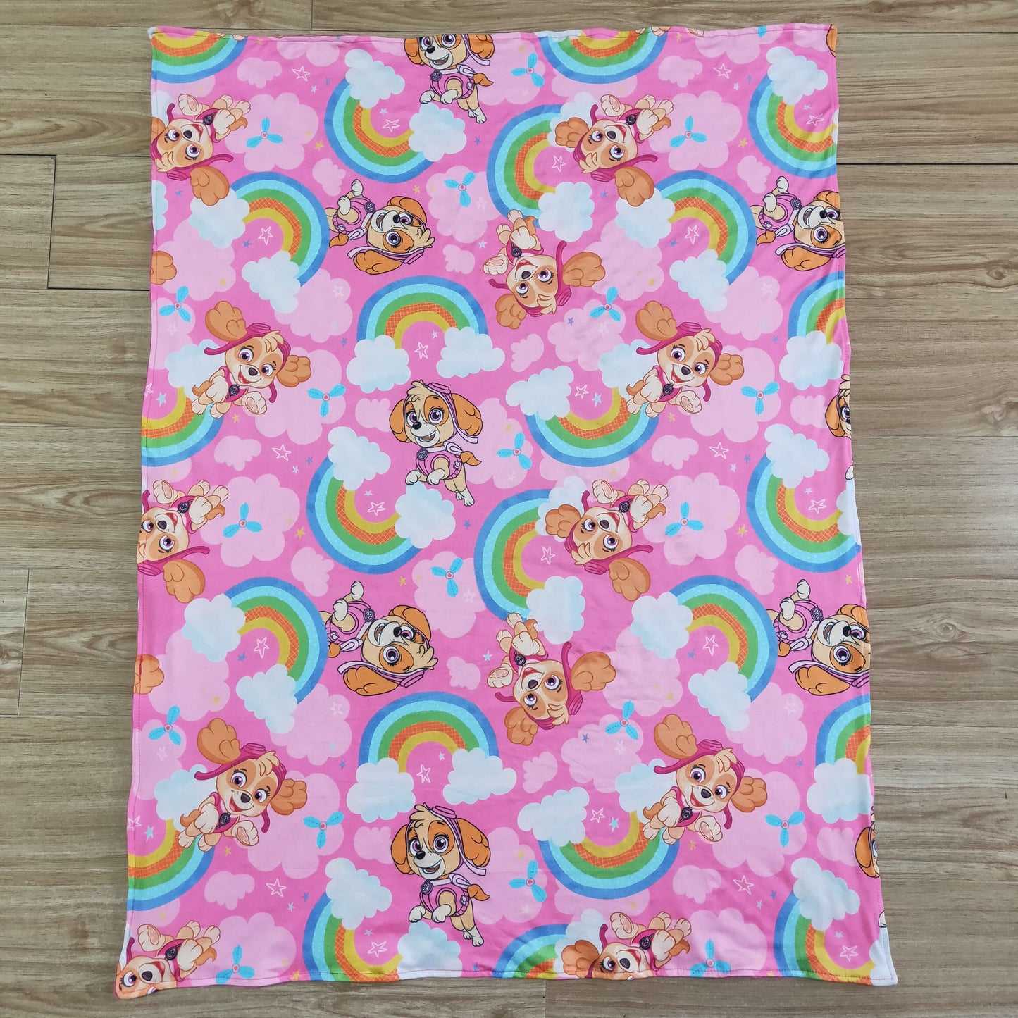 rainbow cartoon dogs pink blanket