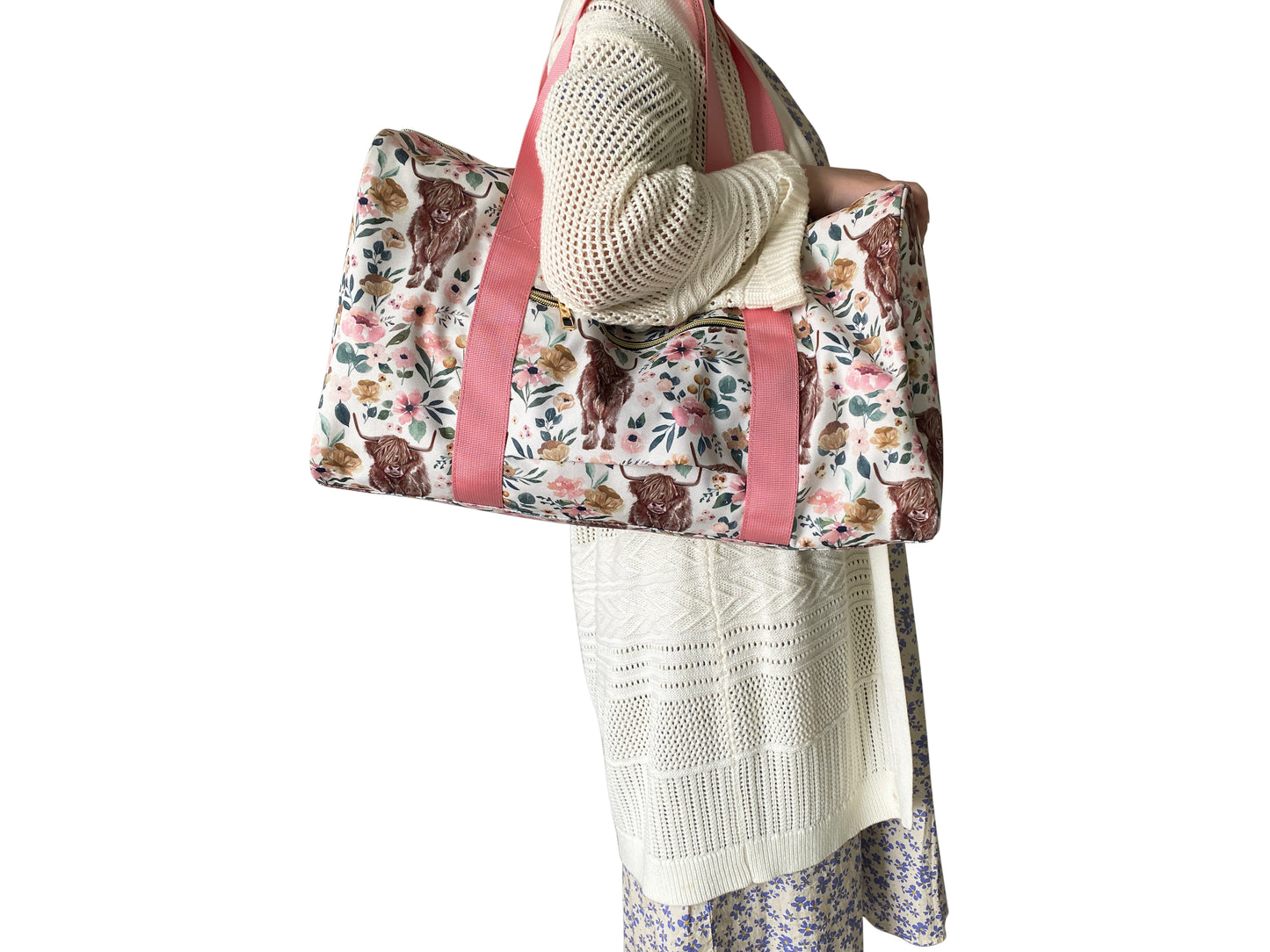 BA0008 RTS 18.5*11.2*7.9 inches hold-all bag pink cow floral  Free shipping order $100+