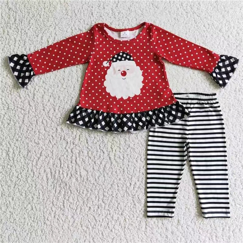 GLP0224 long sleeve christmas santa stripes legging girl outfit 1028