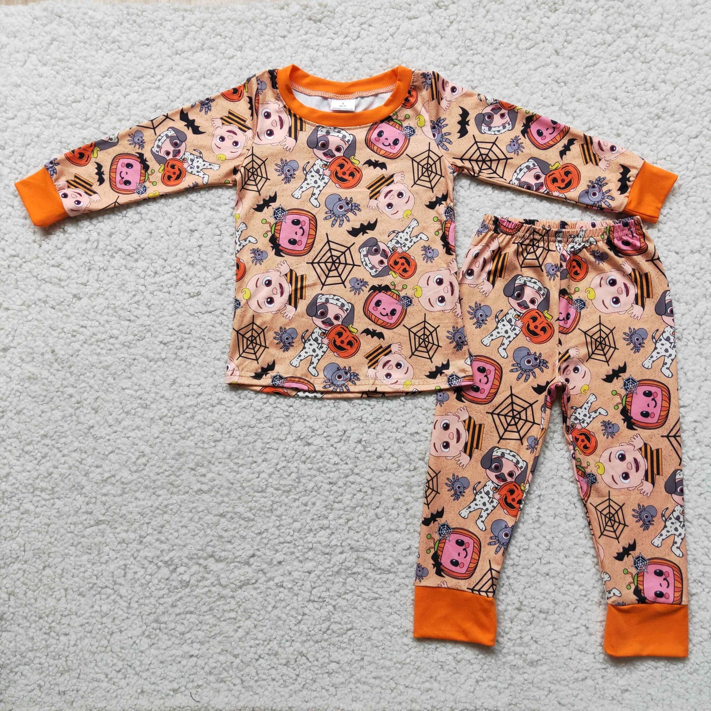 promotion halloween boy orange cartoon long sleeve pajamas outfits RTS 202407