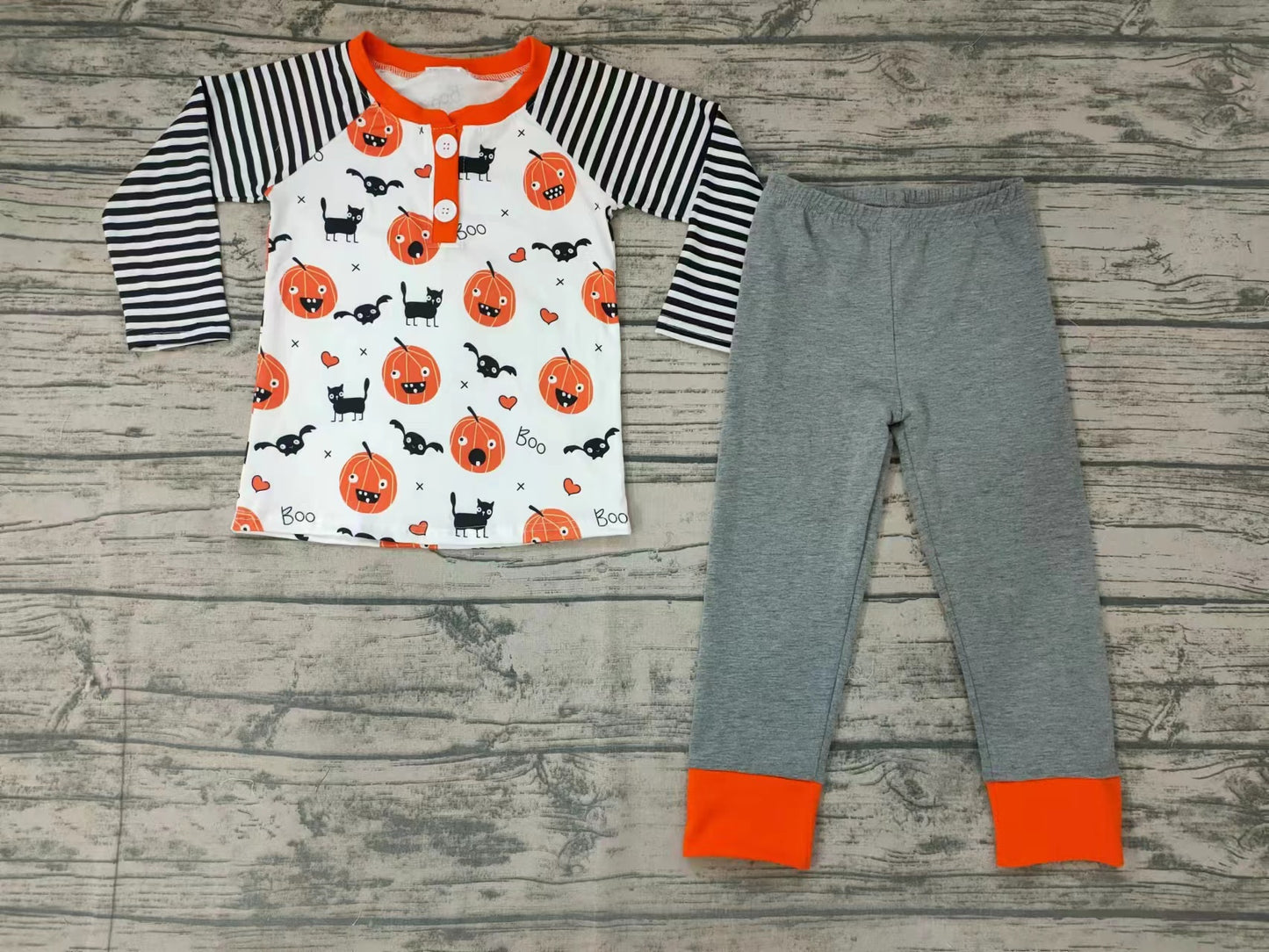 Promotion 202410 BLP0072 grey pumpkin bat long sleeve legging girl pajamas outfit