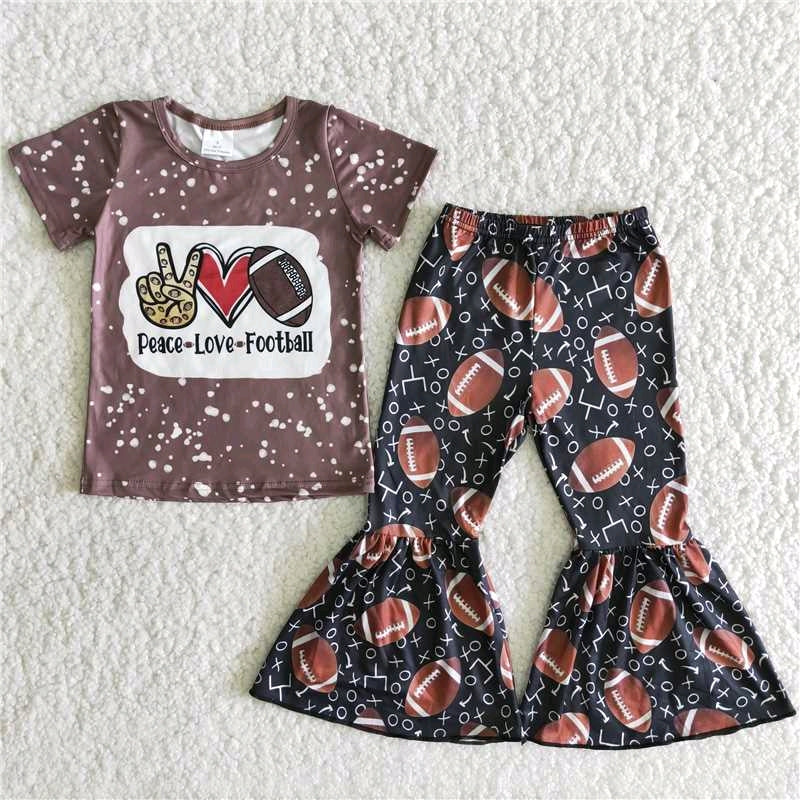 B5-16 Team Football BROWN Short Sleeve Long Pants GIRL Outfit RTS