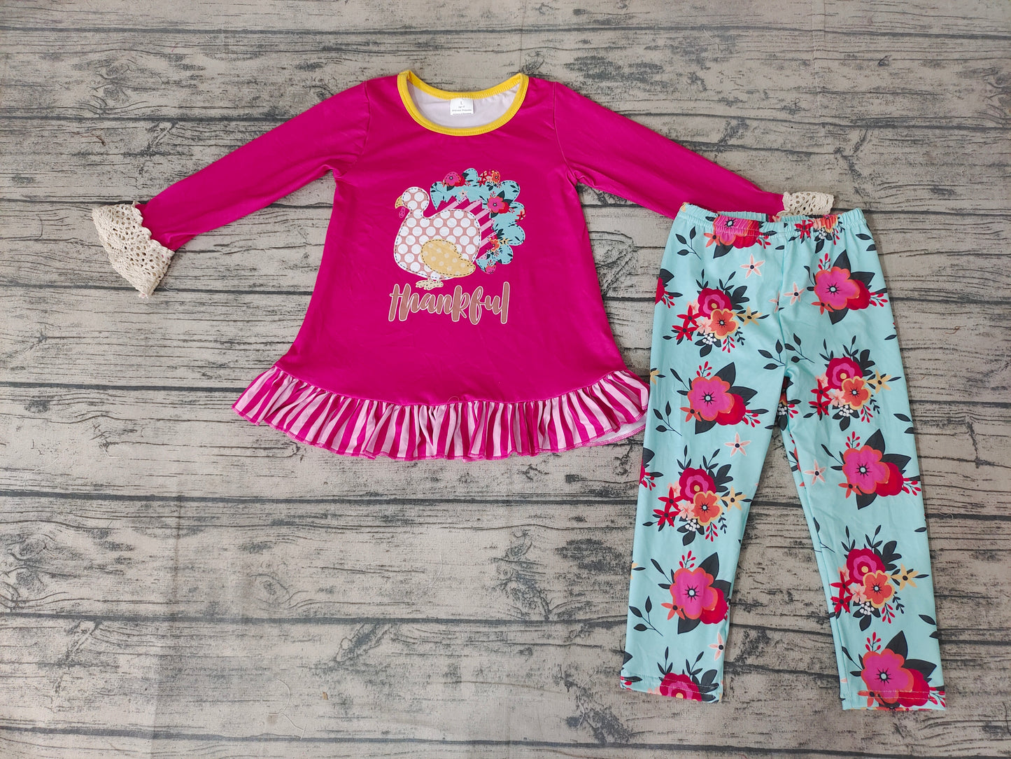 thankful turkey pink long sleeve legging pants girl outfit
