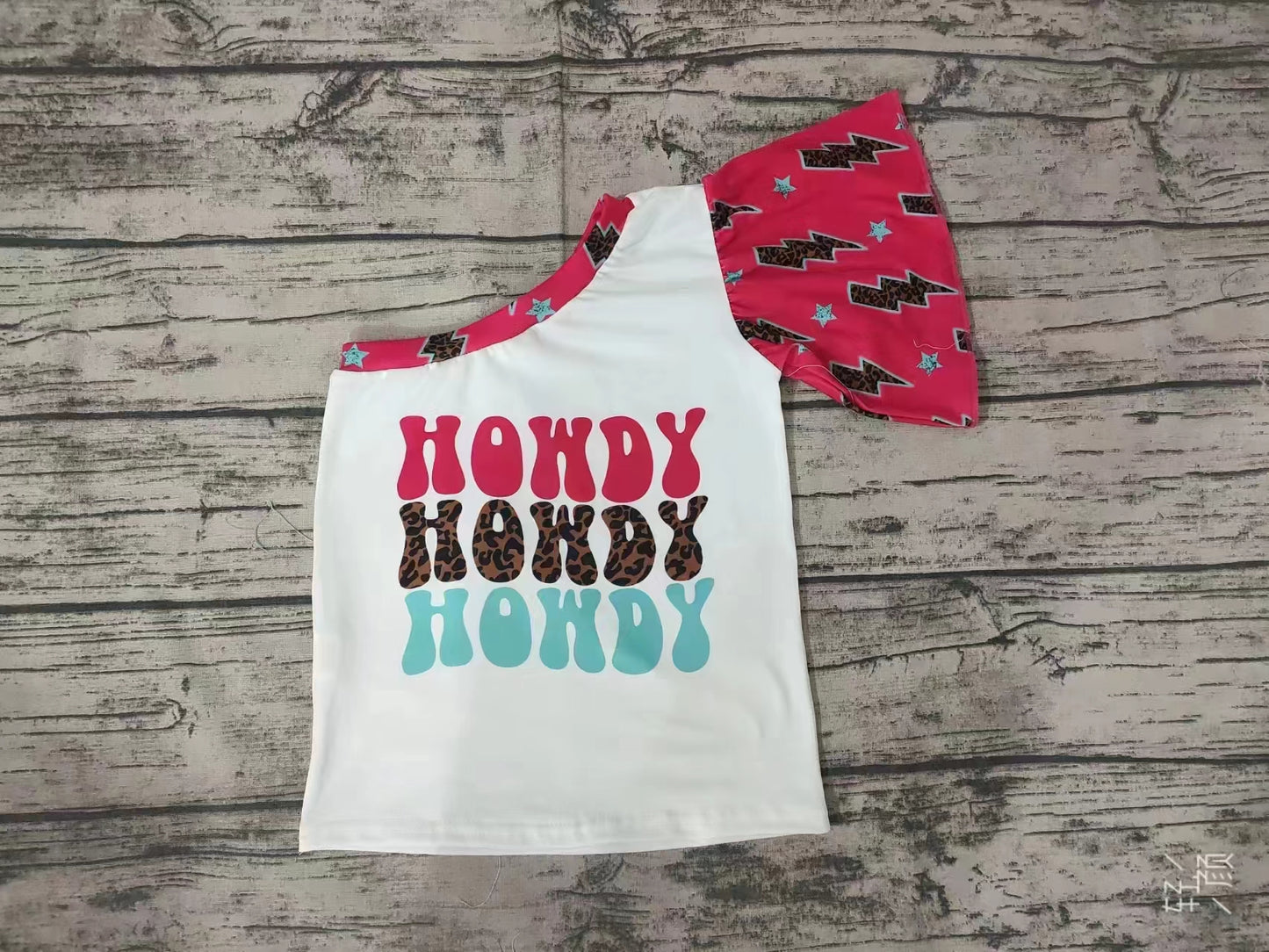 SR0316 cow western one shoulder short sleeve girl bubble romper 20230329 RTS