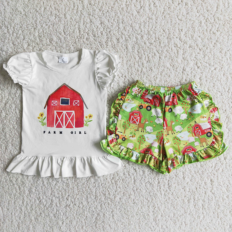 promotion farm sheep red house ruffles short sleeve shorts outfits