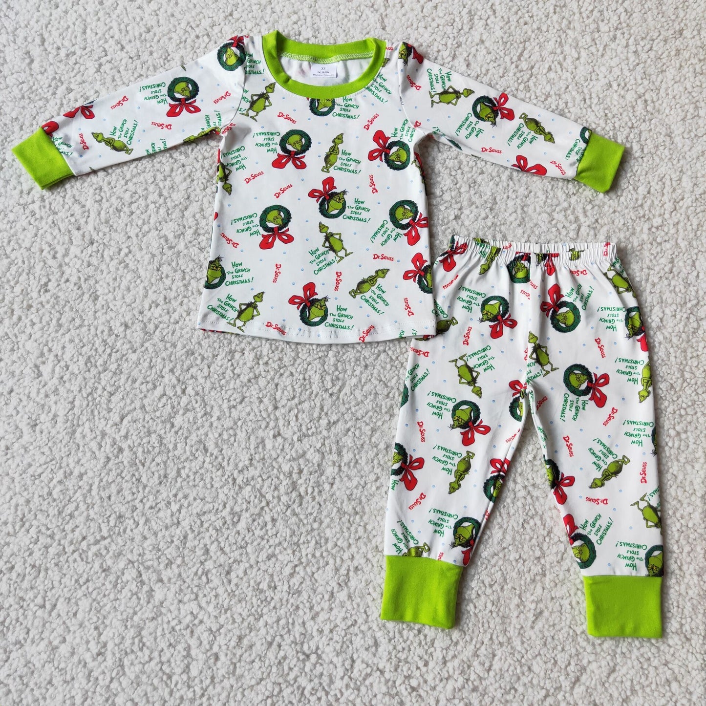 Green cartoon long sleeve pajamas