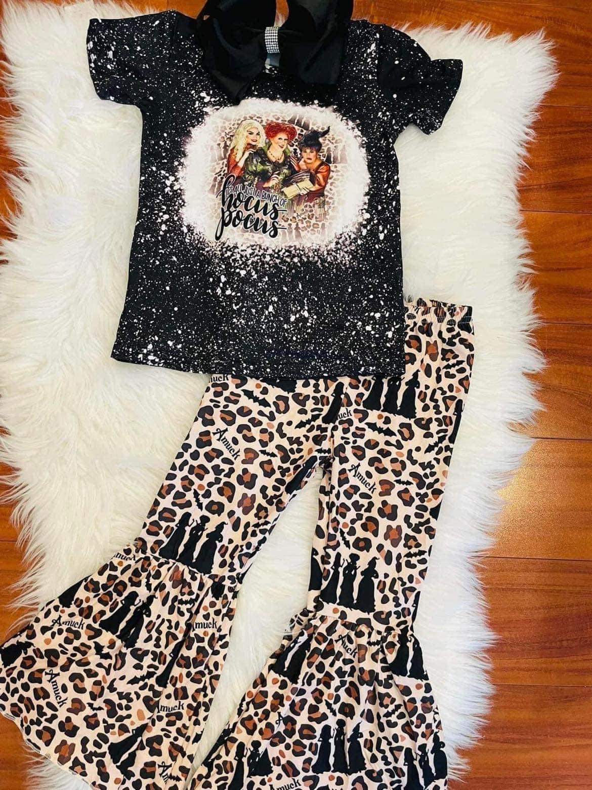 RTS 0825cartoon halloween short sleeve print bell pants girl outfit
