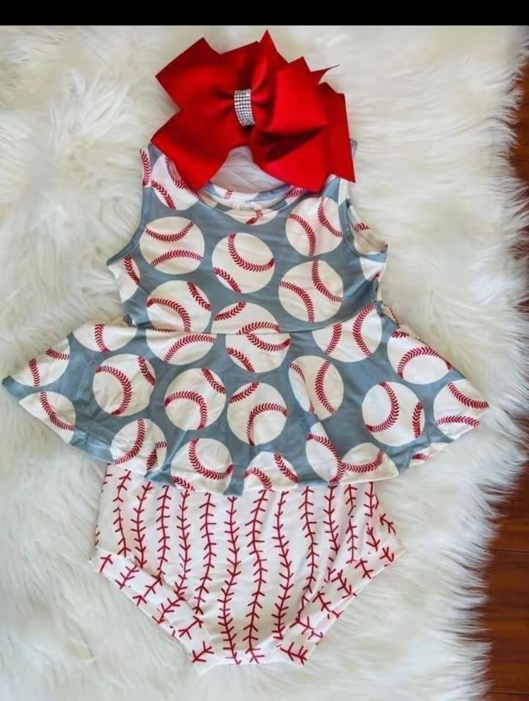 promotion RTS GBO0005 blue top baseball print girl sleeveless shorts outfits 20230412 RTS