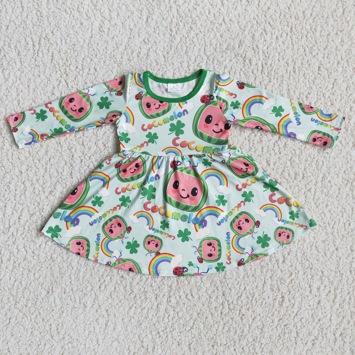 promotion RTS 6 A11-26 clover rainbow cartoon long sleeve dress