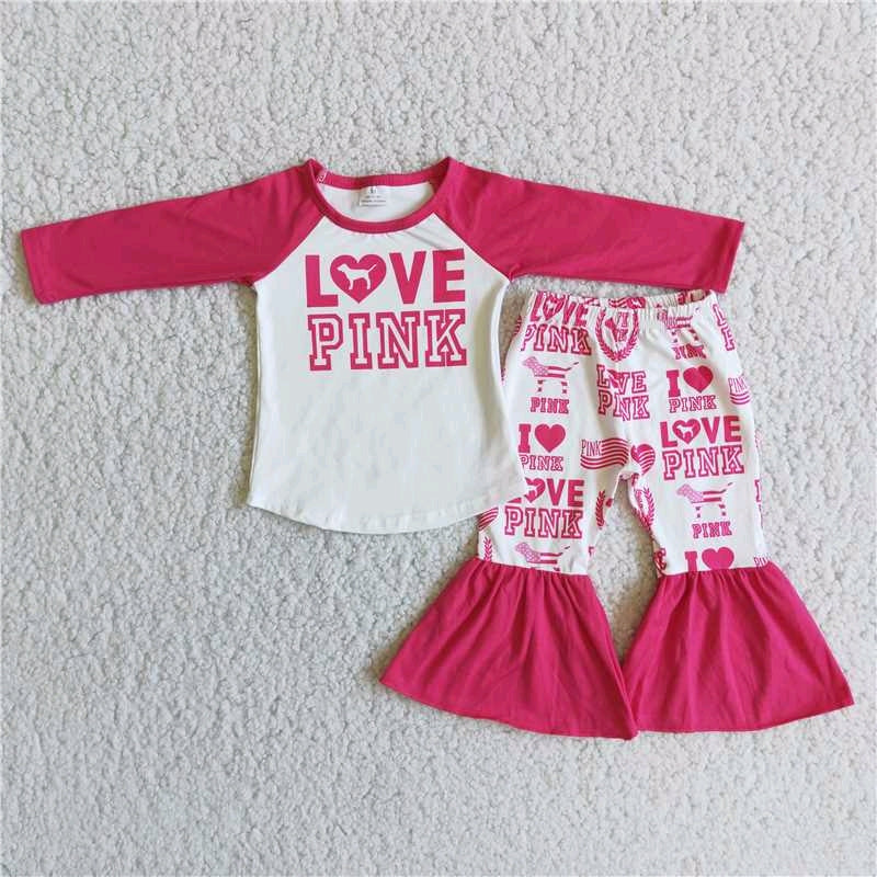love pink bell bottom long sleeve outfits