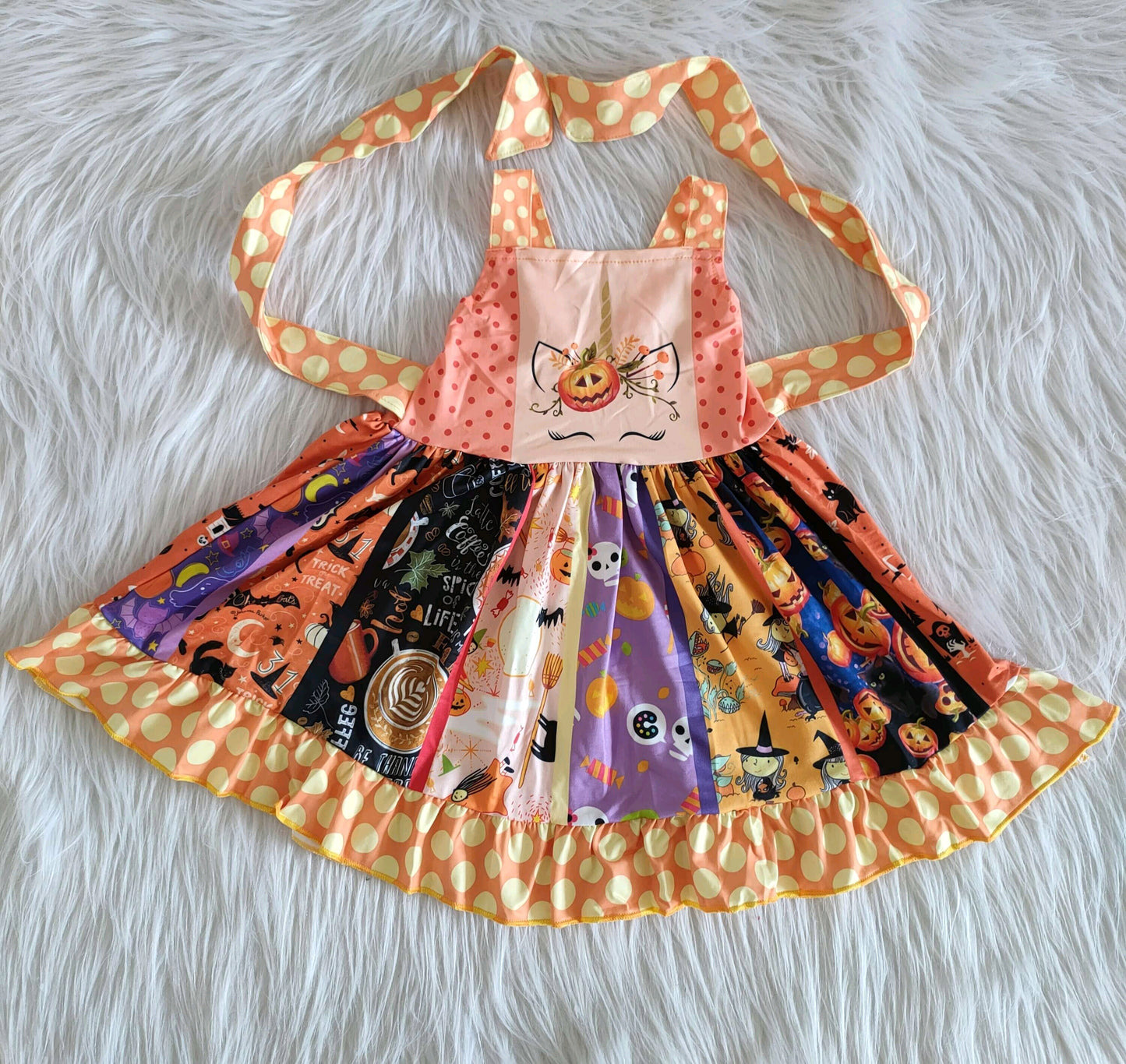 Promotion 202410 B18-11 halloween pumpkin dot belt lace patchwork sleeveless dress 0519 RTS