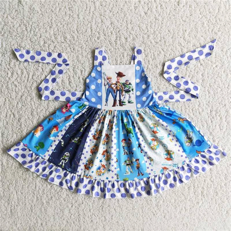 promotion RTS A2-10 blue toy cartoon patchwork belt sleeveless short sleeve girl dress 20230613 RTS