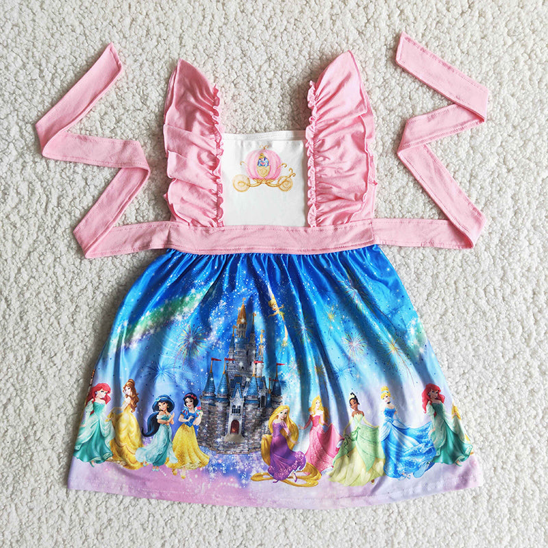c3-13 RTS Princess pumpkin belt pink puffy sleeveless dress
