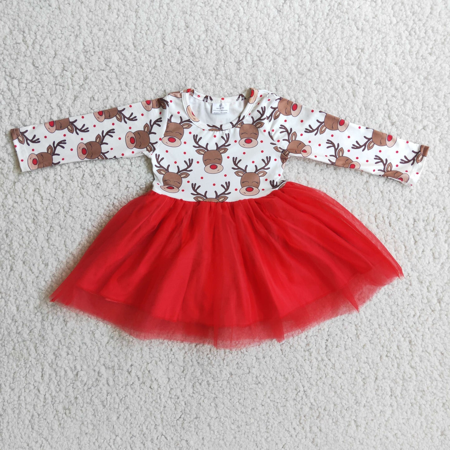 promotion 6A4-20 Christmas Red Deer tulle long sleeves girl gauze dress 20230613 RTS