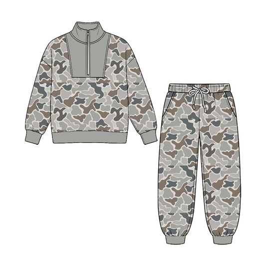 NO MOQ Preorder BLP1577 Camo Deer Henley Top Sage Jogger 2Pcs Kids BOY Outfit