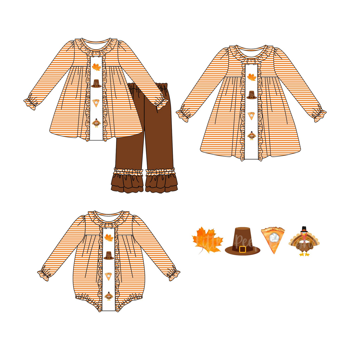 Turky thanksgiving sibling GLD0627  girl dress 202408 preorder