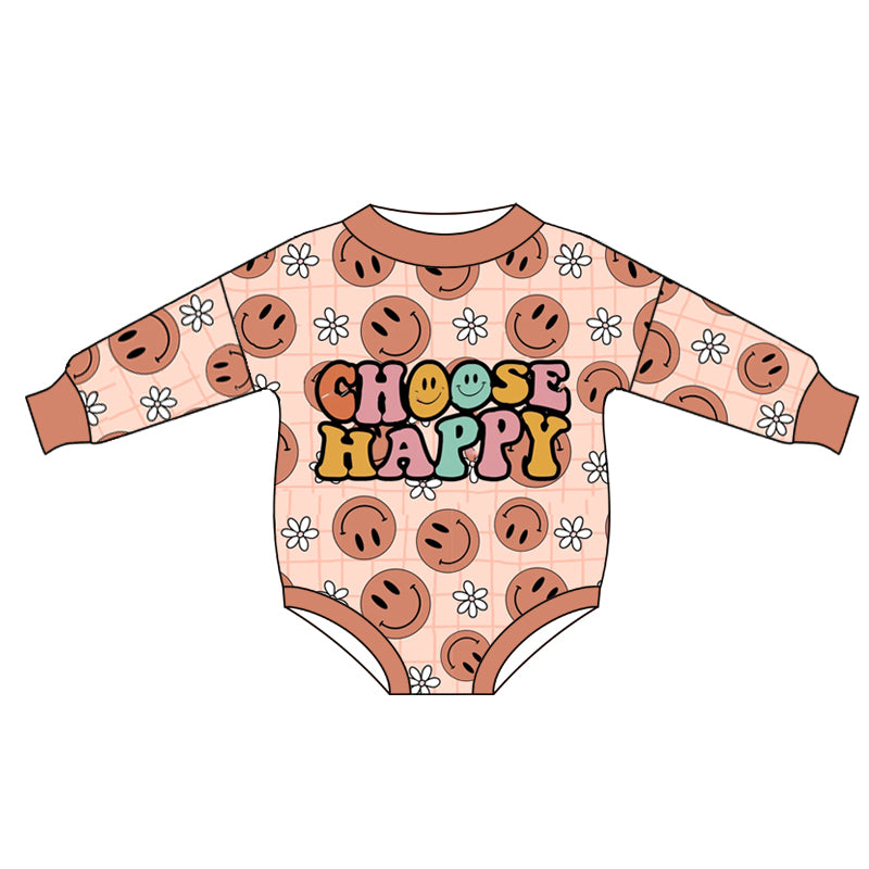 preorder flower smile face long sleeve children girl boy romper 20230602