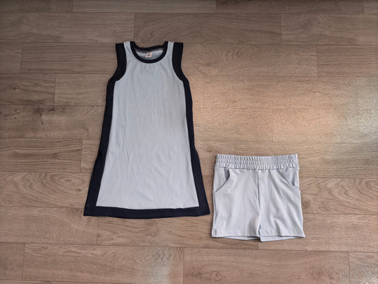 Custom MOQ5 Women adult Women's Grey Black Trim Tank Top & Shorts Set – Sleeveless Sporty Summer Outfit