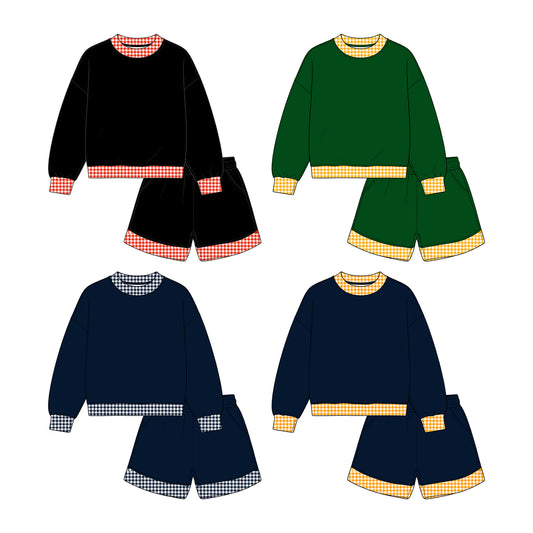 Custom MOQ5 Cotton green yellow plaid Girl shorts SET 202608