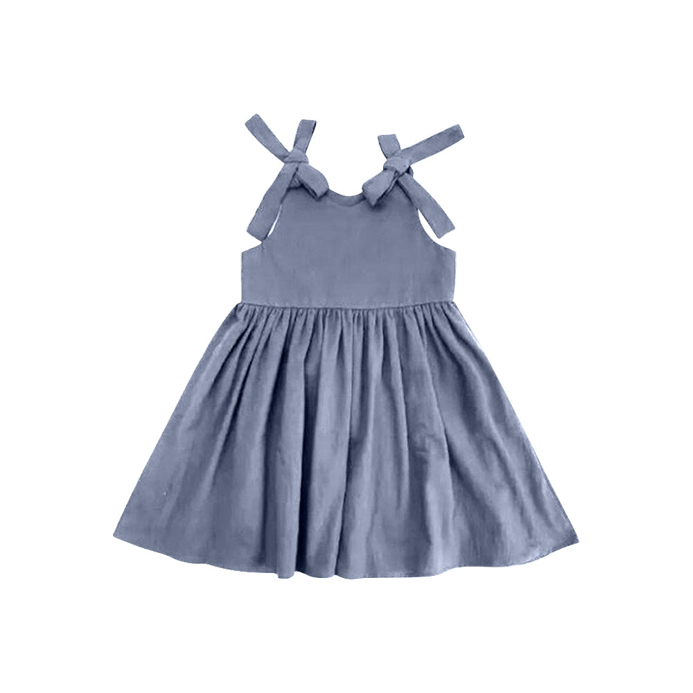 blue girl solid cotton  dress Custom MOQ:3