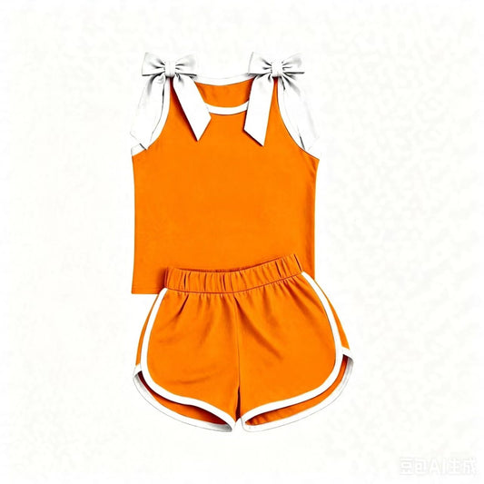 NO MOQ solid color orange sports girl outfit shorts  202607 preorder