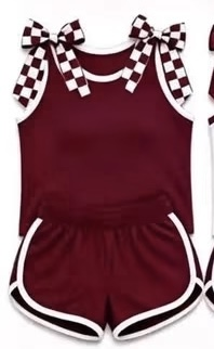 Maroon white checkered CUSTOM moq5 yoga sports Solid girl outfit  shorts  202607