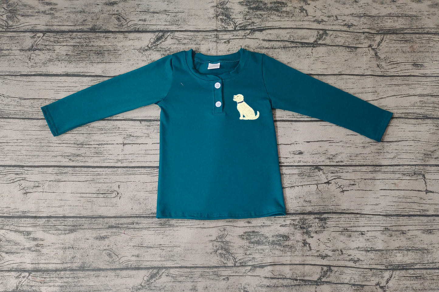 GT0354 long sleeve embroidery dog western green top button girl shirt RTS  20231102