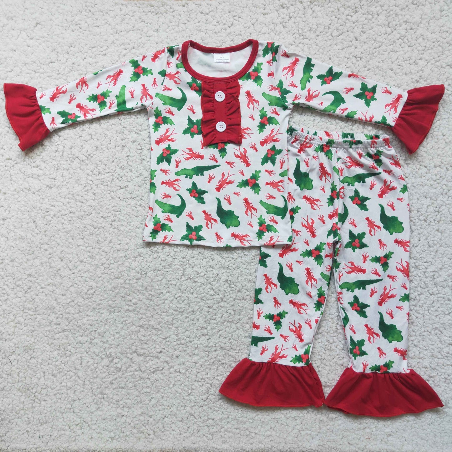 promotion 6 A2-27 crocodile pajamas outfit Christmas red santa girl pajamas outfit