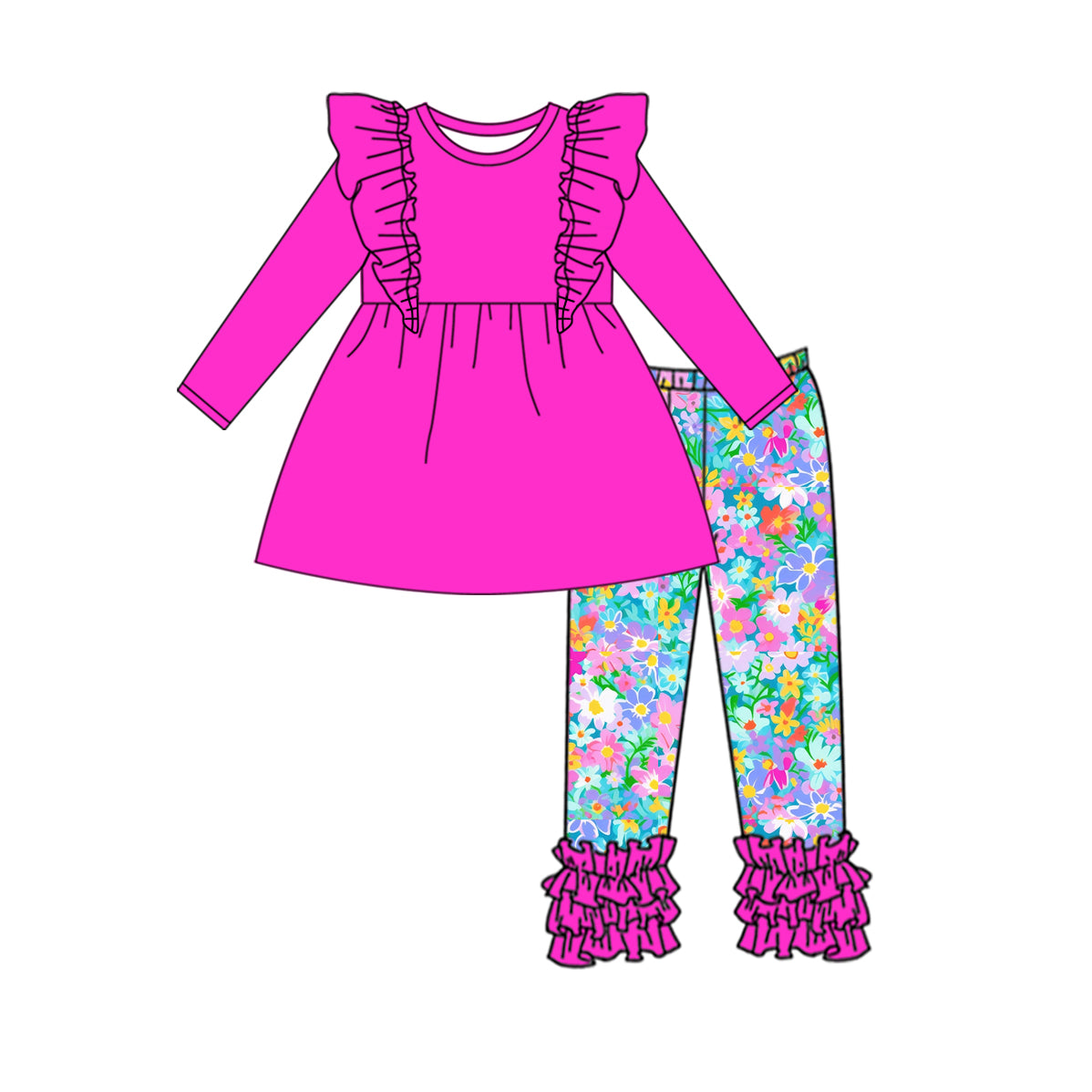 hot pink solid cotton flower icing pants girls outfit 202409 preorder