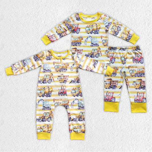 LR0569 RTS excavator tractor western long sleeve summer girl boys romper 20230905