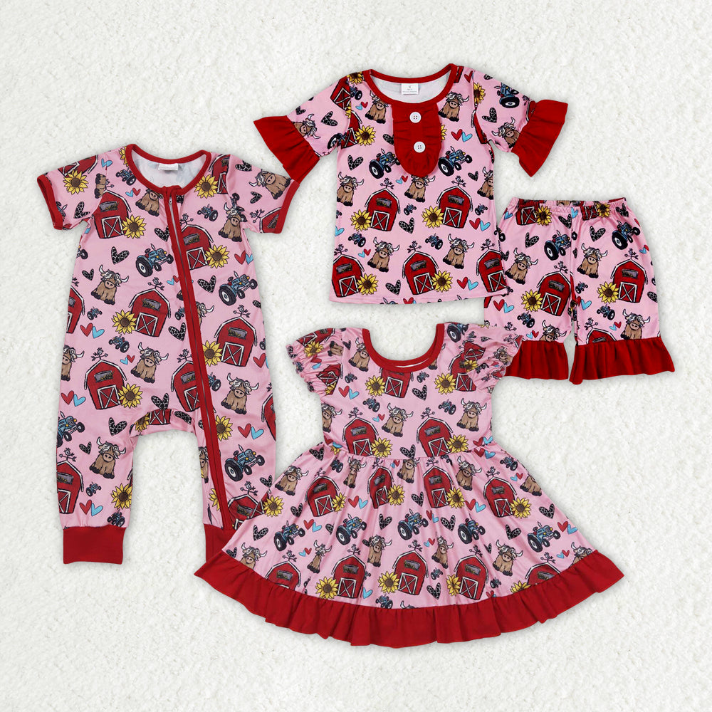 SR1368  RTS flower cow girl romper 202403 sibling