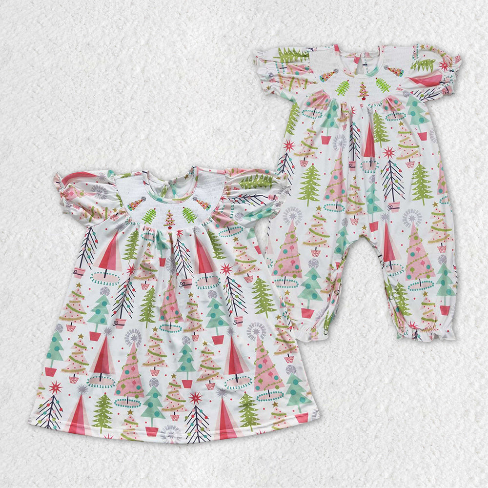 SR0419 Christmas SMOCK romper embroidered short sleeve girl summer romper RTS 20231025