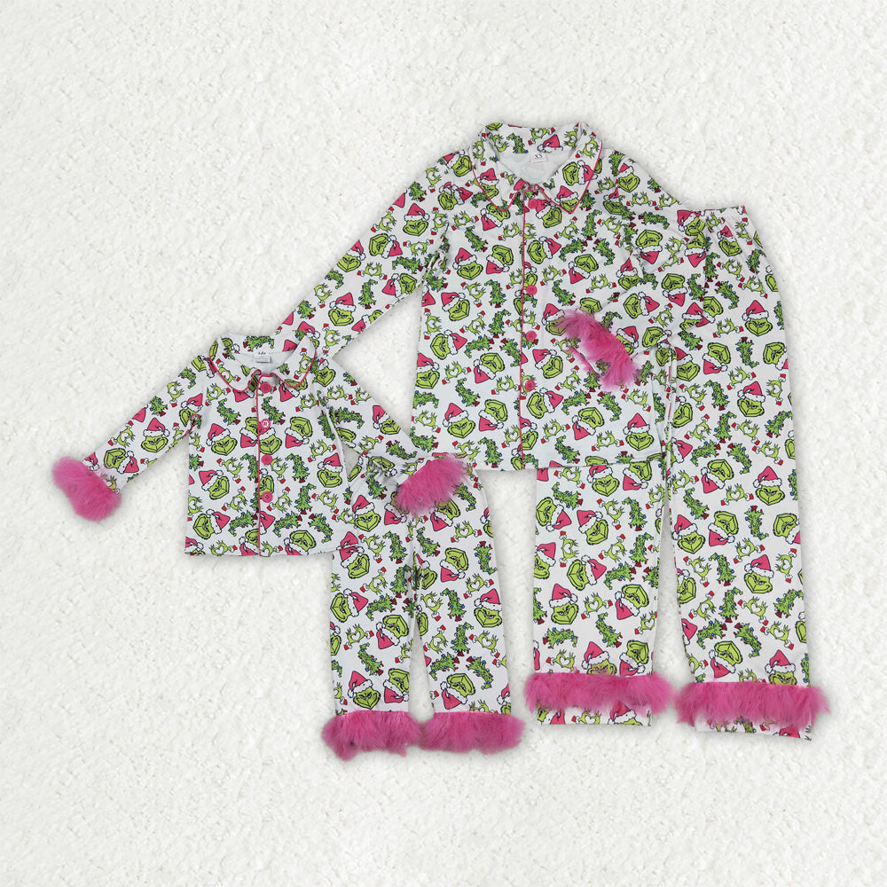 GLP2648 RTS adult pajamas Christmas cane feather fur fluffy sleeves pink long women outfit 202507  sibling