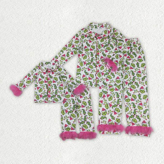 GLP2648 RTS adult pajamas Christmas cane feather fur fluffy sleeves pink long women outfit 202507  sibling