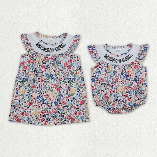 SR2386 embroidery mama's girl flowers girl romper 202501 sibling RTS