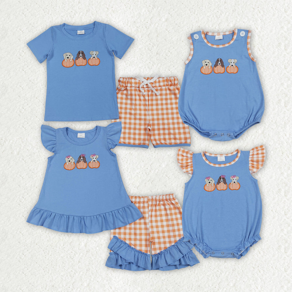 SR3191 Embroidery dog pumpkin romper girl summer romper 202509 RTS