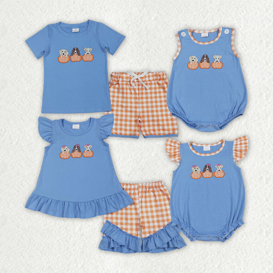 SR3191 Embroidery dog pumpkin romper girl summer romper 202509 RTS