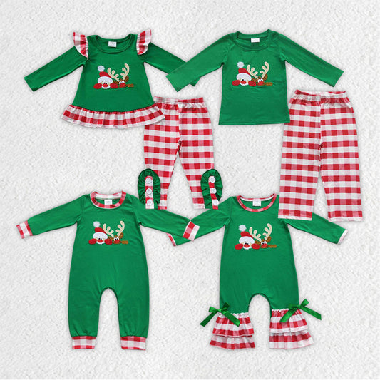 BLP0203 christmas embroidery deer long sleeve children boy girl outfit RTS 20230821