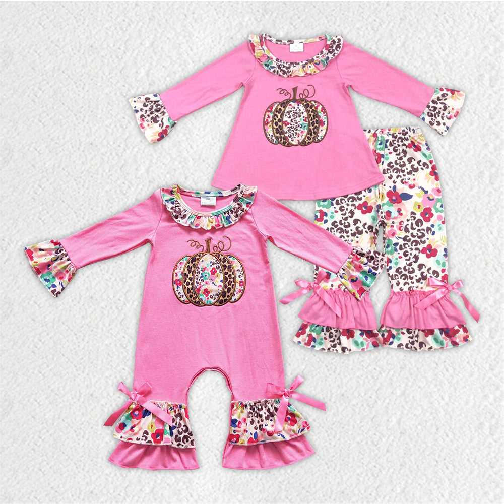 GLP0626 RTS Embroidery Halloween pumpkin pink long sleeve pants girl outfit 20230902