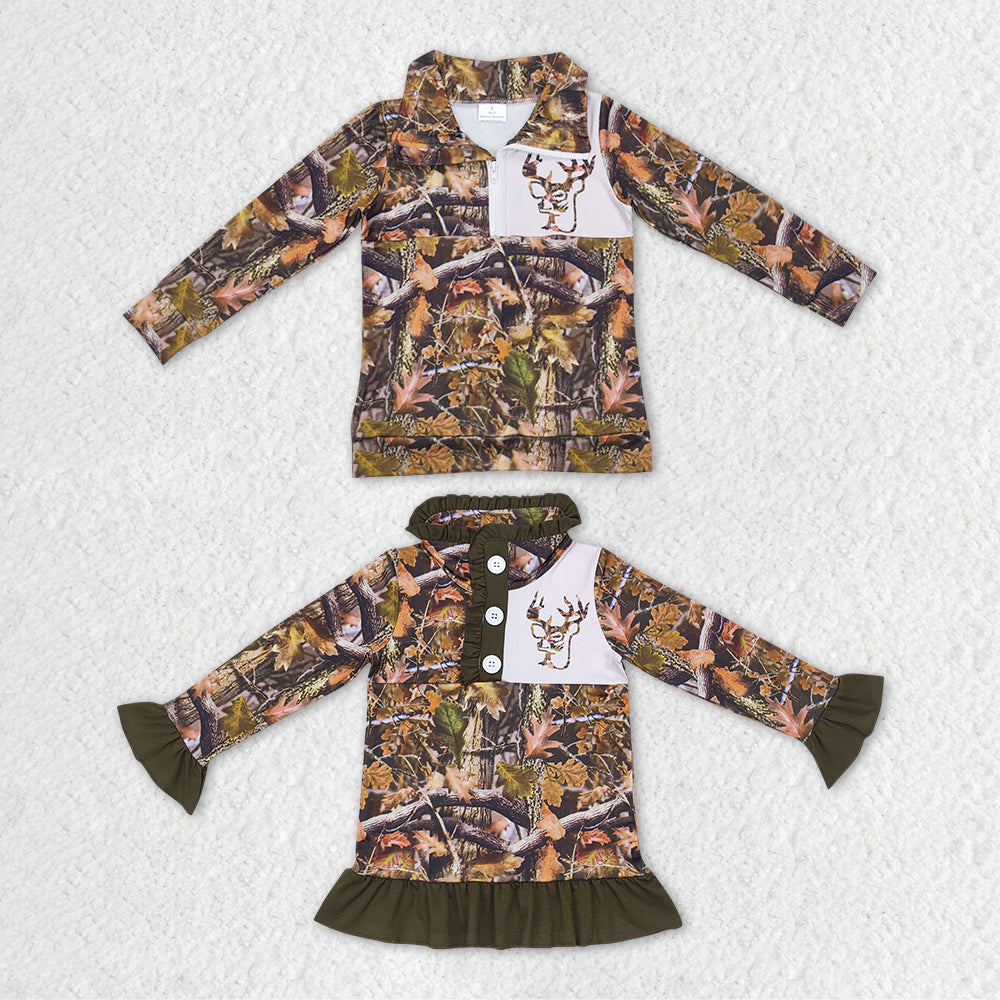 BT0331 RTS Christmas deer camo zip boy long sleeve coat pullover top 20231012