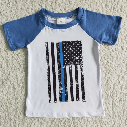 Promotion RTS A9-17 4th of July stripe star blue white boy short sleeve top