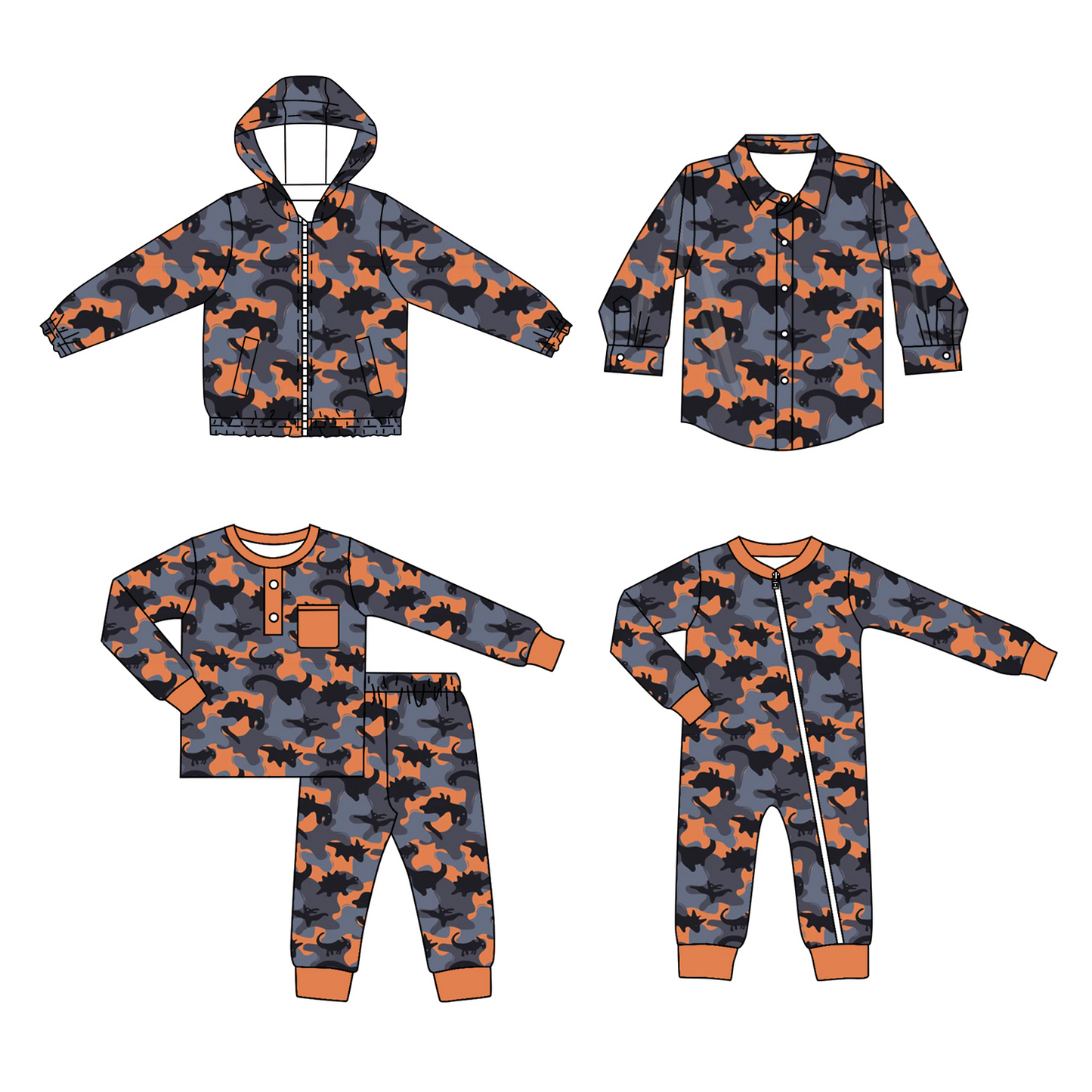 Camo dinosuar sibling LR1407 boy romper 202407 preorder