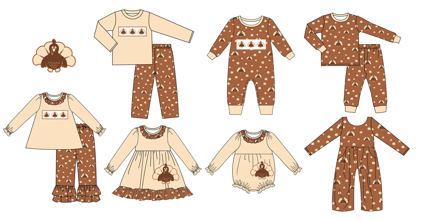 LR1138 preorder  turkey pumpkin  long sleeve girl jumpsuit overall 202405