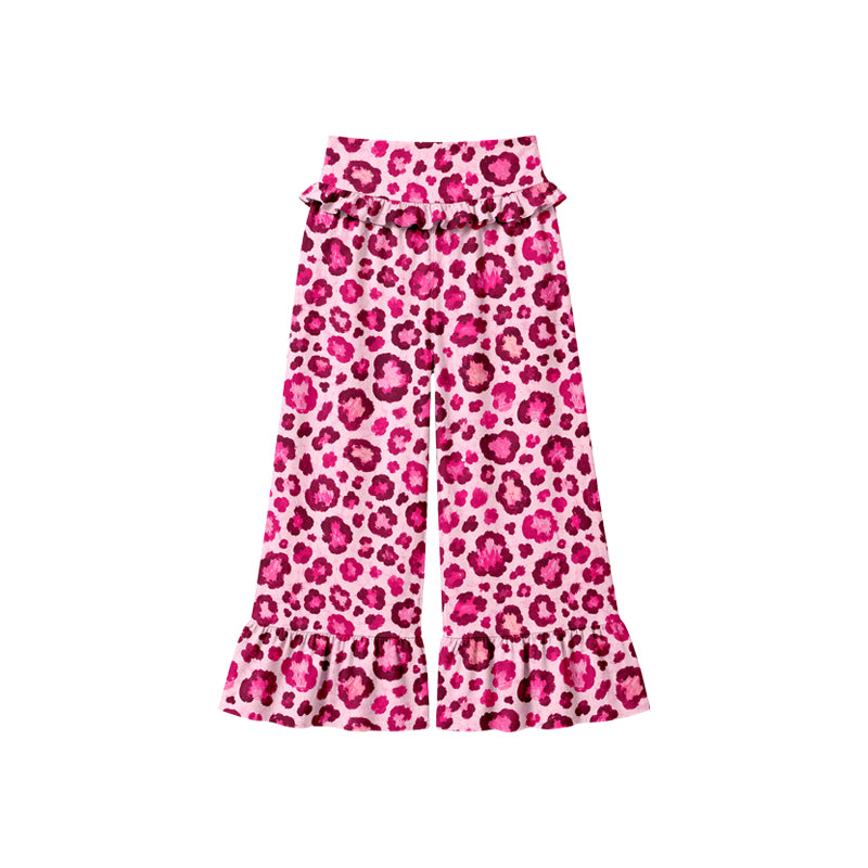 Preorder (moq 5) Baby Girl Clothes Pink Leopard Print Ruffle High Waist Flare Pant